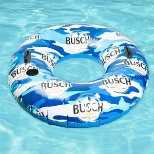 🌀 New Busch Inflatable Swim Tube Ring Float Built-in Handles and Cup Holder
